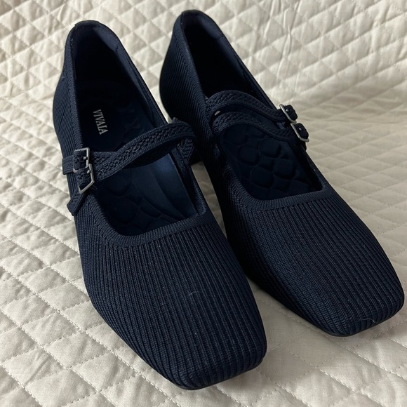 VIVAIA Melody Pro Square Toe Mary Jane Heels Dark Navy Elegant Stylish Comfort - Picture 2 of 13